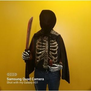 5 pcBloody Chest skeleton gloves black cape head cover bloody machete